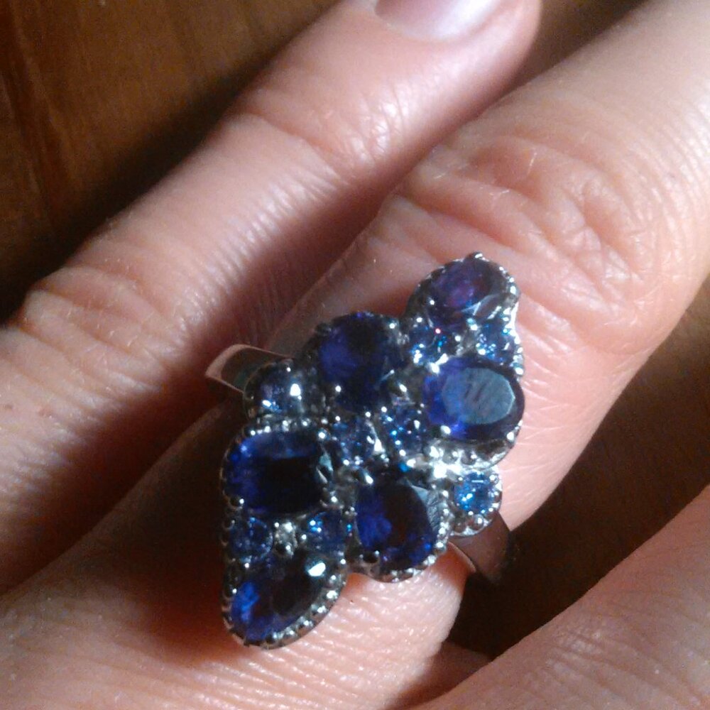 African Amethyst and Simulated Purple Diamond Stainless Steel Ring (Size 6)